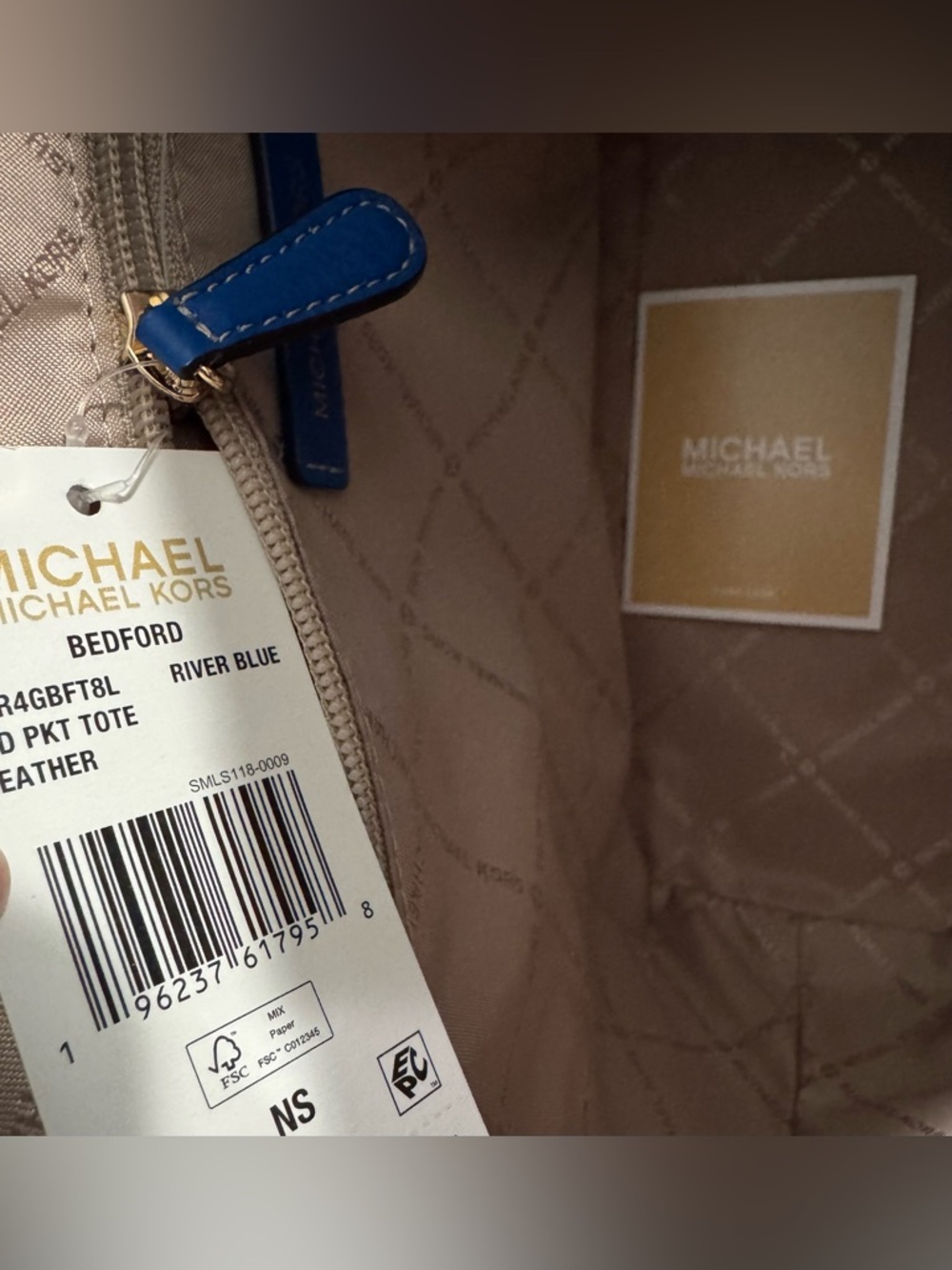NWT Michael Kors Bedford Medium Pocket Tote Bag - River Blue Leather - Picture 7 of 7